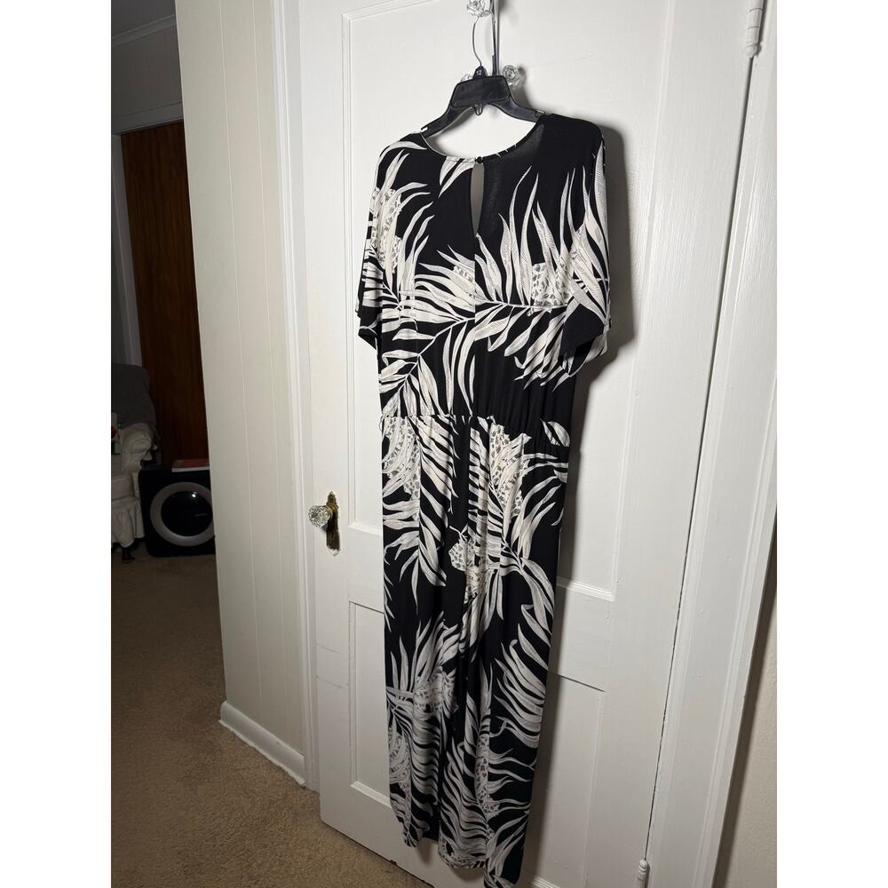 Tribal Black White Boho Slinky Stretchy Short Sleeve Jumpsuit Wedding Size 6 L - Picture 5 of 5